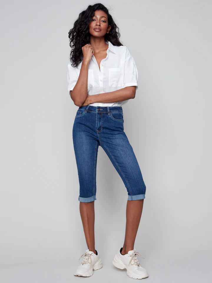 Denim pedal pusher shorts hotsell