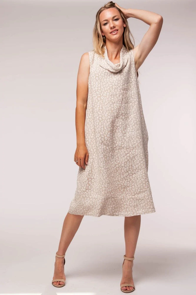 Linen Luv Midi Dress With Cowl Neck- Sabbia TP1020