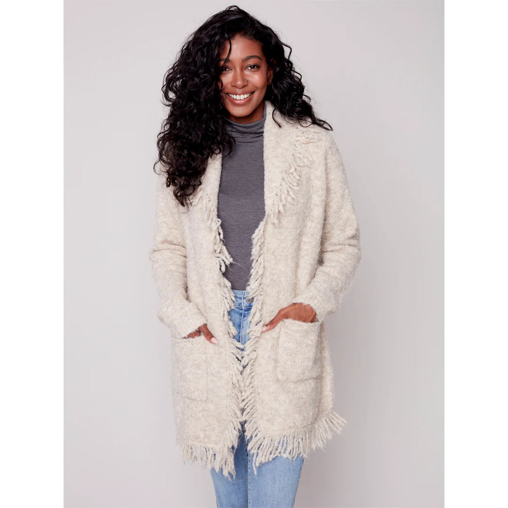 
            
                Load image into Gallery viewer, Charlie B Fluffy Boucle Cardigan - Almond C2533
            
        