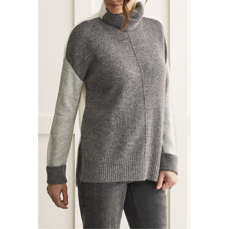 Tribal Colour Block Turtleneck Sweater- Charcoal 1070O-3166