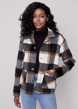 
            
                Load image into Gallery viewer, Charlie B Reversible Plaid Jacket - Truffle C6185
            
        