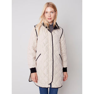 Charlie B Long Quilted Jacket - Almond C6253