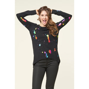Parkhurst Paint Splatter Sweater- Black Multi 15654