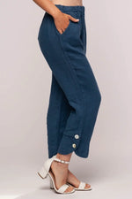 Linen Luv Pant with Tulip Cuff Button Detail- Blue PT746