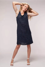 Linen Luv Sheath Dress with Rolled Collar- Navy TP862