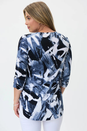 
            
                Load image into Gallery viewer, Joseph Ribkoff Abstract Print Silky Knit Top- Blue Multi 231299
            
        